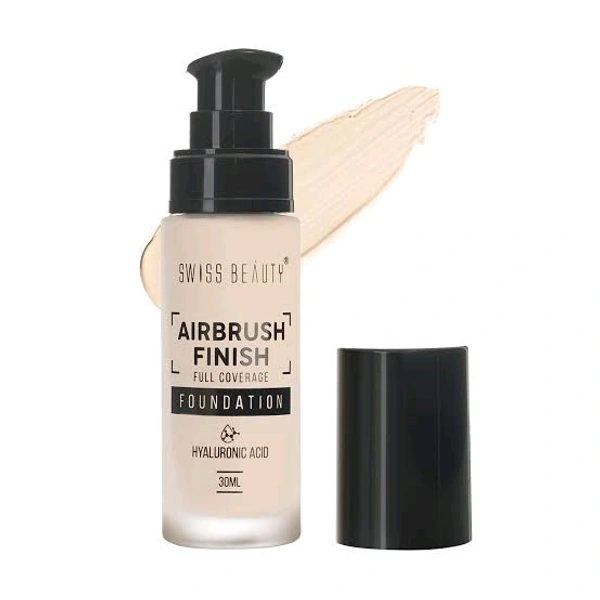 Swiss Beauty Airbrush Finish Full Covrage Foundation Hyaluronic Acid Nourishing & Hydrating Waterproof/ Light Weight - 30 Ml, 01