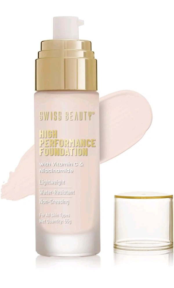 Swiss Beauty High Performance Foundation With Vitamin C & Niacinamide Lightweight Water -Resistant Non-creasing( White Ivory) - 55 GM, 01