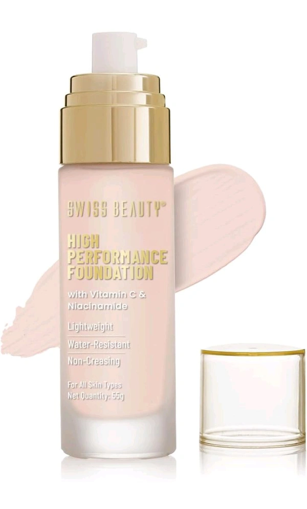 Swiss Beauty High Performance Foundation With Vitamin C & Niacinamide Lightweight Water -Resistant Non-creasing( White Ivory) - 55 GM, 02