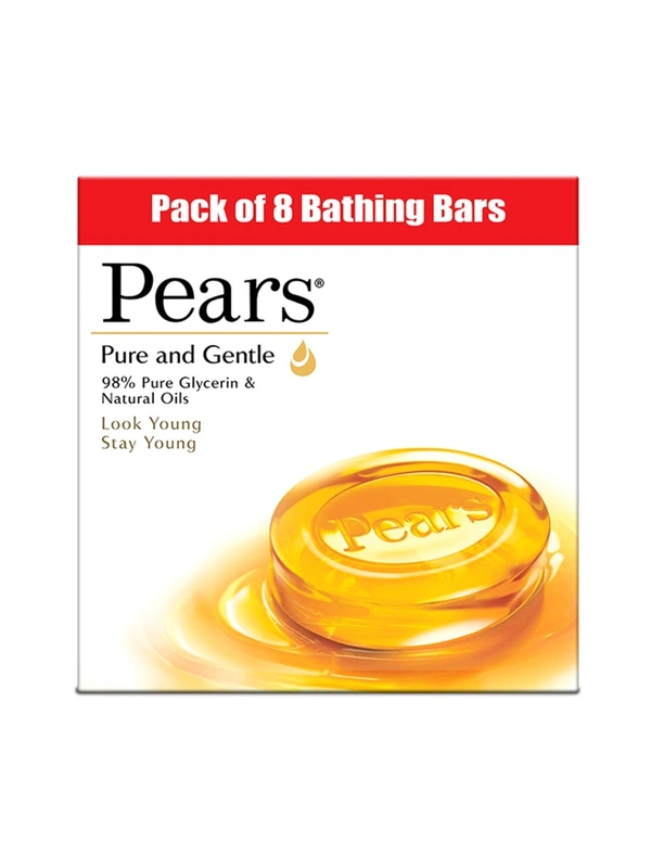 Pears Pure And Gentle 98% Pure Glycerin & Natural Oils Look Young Stay Young  - 8 Units x 125 GM Each