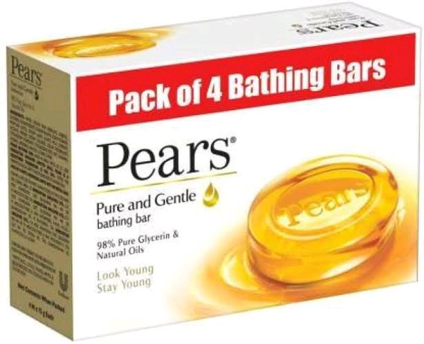 Pears Pure And Gentle 98% Pure Glycerin & Natural Oils Look Young Stay Young  - 4 Units X 300 GM
