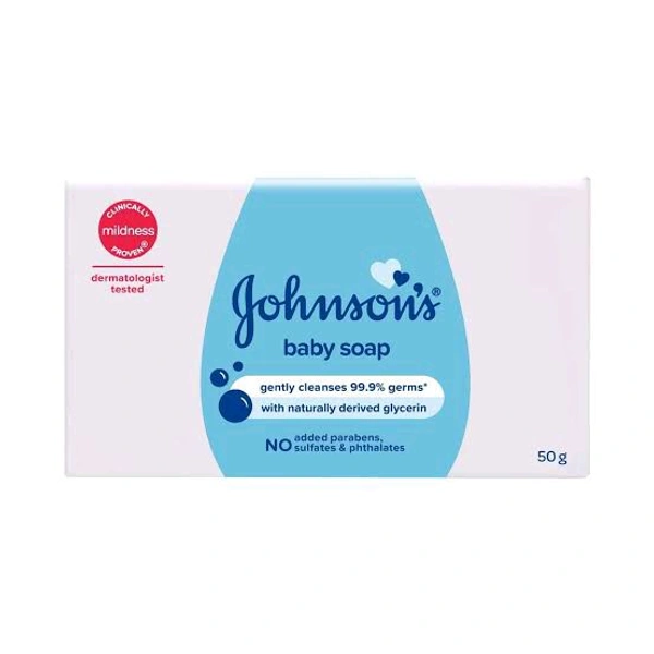 Johnson's Johnson,s Baby Soap Gently Cleanses 99.9% Germs With Naturally Derived Glycerin No Added Parabens Sulfates & Phthalates  - 50 GM