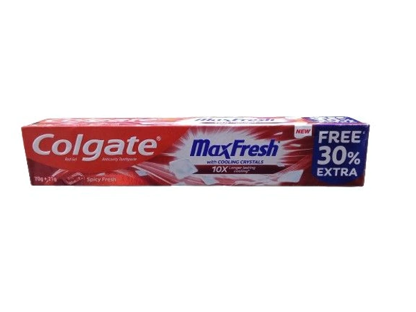 Colgate Red Gel Anticavity Toothpaste Maxfresh With Cooling Crystals 10x Longer Lasting Cooling (Free 30% Extra ) - 70 GM+21 GM Free