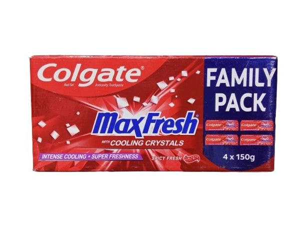 Colgate Red Gel Anticavity Toothpaste Maxfresh With Cooling Crystals 10x Longer Lasting Cooling (Free 30% Extra ) - 4x150 GM