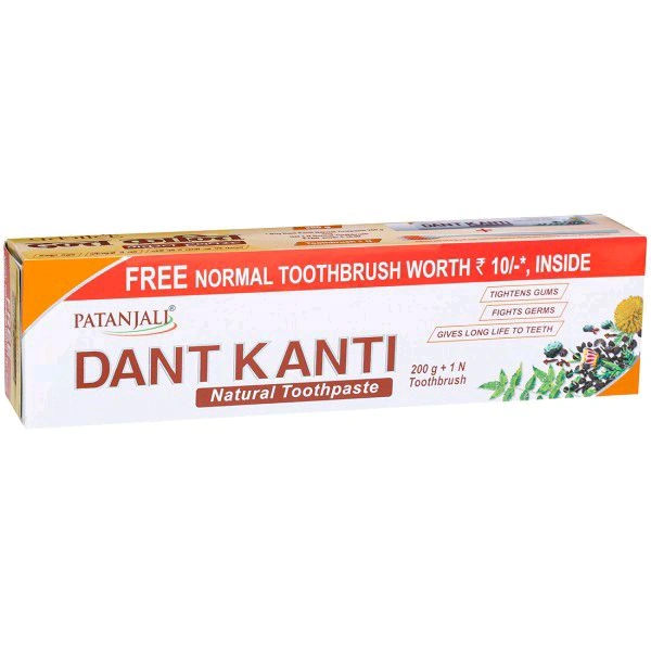 Dant Kanti Big Saver Pack Patanjali Dant Kanti Natural Toothpaste Tightens Gums Fights Germs Gives Long Life To Teeth  - 200+1 N Toothbrush