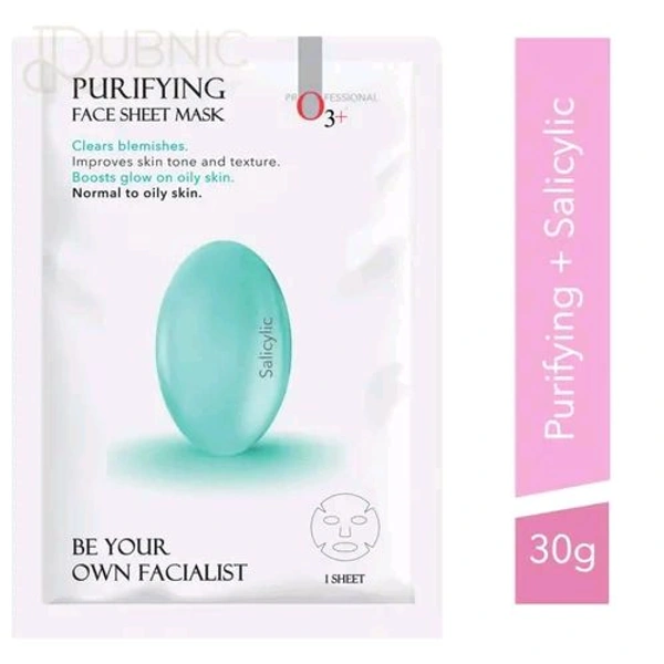 O3+ Purifying Face Sheet Mask Clears Blemishes Improves Skin Tone And Texture Boosts Glow On Oily Skin Normal To Oily Skin Be Your Own Facialist 1N Professional O3+ Salicylic - 30 GM