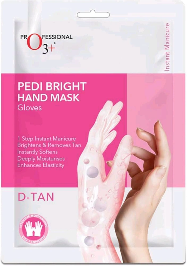 O3+ Professional O3+ Pedi Bright Hand Mask Gloves 1 Step Instant Manicure Beightens & Removes Tan Instantly Softens Deeply Moisturises Enhances Elasticity D- Ten - 40 GM