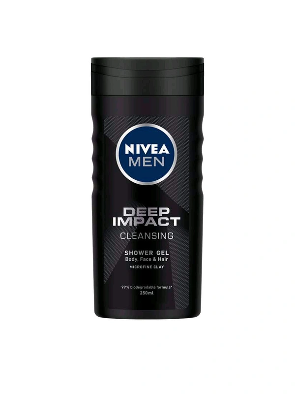 Nivea Men Deep Impact Cleansing Shower Gel Body ,Fach & Hair Microfine Clay - 250 ML