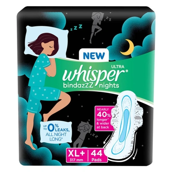 Whisper Ultra Whisper Bindazzz Night UP To 0% Leaks All Night Long XL - 44 Units