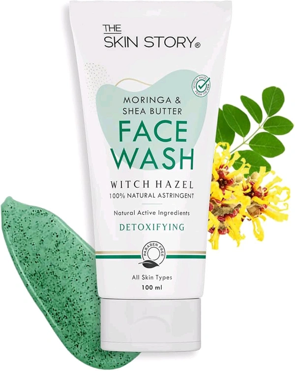 The Skin Story Moringa & Shea Butter Face Wash Witch Hazel 100% Natural Astringent Natural Active Ingredients Detoxifying - 100 Ml