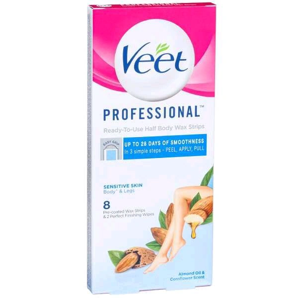 Veet  Full Body Waxing Kit Easy-Gelwax Technology Sensitive Skin - 8 Strips - 8 Pes