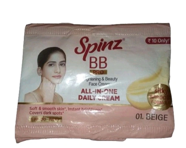 Spinz BB Pro brightening & Beauty Face Cream All- In- One Daily Cream Silky Smooth Formula (01.Beige Spf 20 Pa++) - 4 Gm