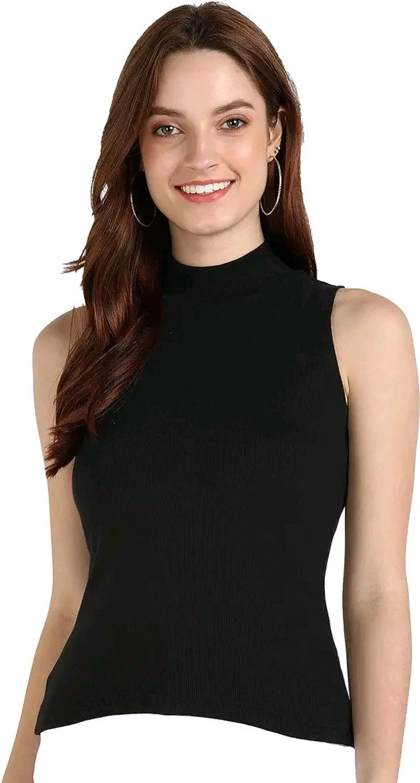 Womens Tank Top High Neck Cotton Top Stylish Women Top - Black, S