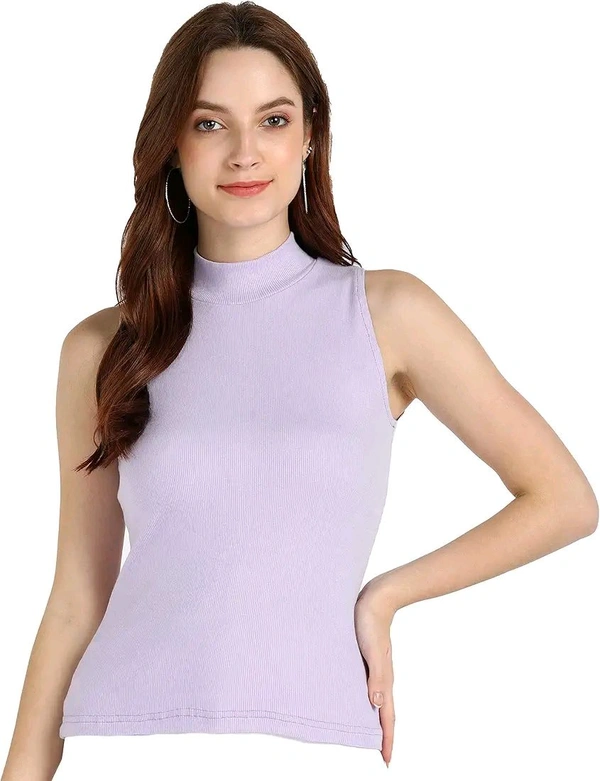 Womens Tank Top High Neck Cotton Top Stylish Women Top - Lavender, M