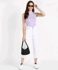 Womens Tank Top High Neck Cotton Top Stylish Women Top - Lavender, L