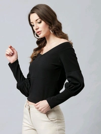 Casual Regular Sleeves SolidWomen Multicolor Top - Black, L