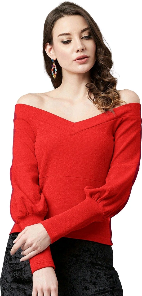 Casual Regular Sleeves SolidWomen Multicolor Top - Red, L