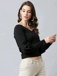 Casual Regular Sleeves SolidWomen Multicolor Top - Black, S