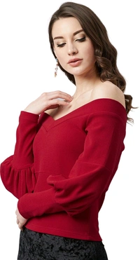 Casual Regular Sleeves SolidWomen Multicolor Top - Maroon, S