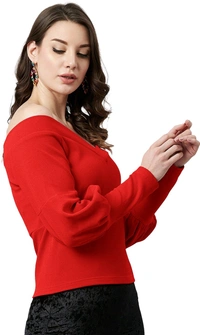 Casual Regular Sleeves SolidWomen Multicolor Top - Red, XXL