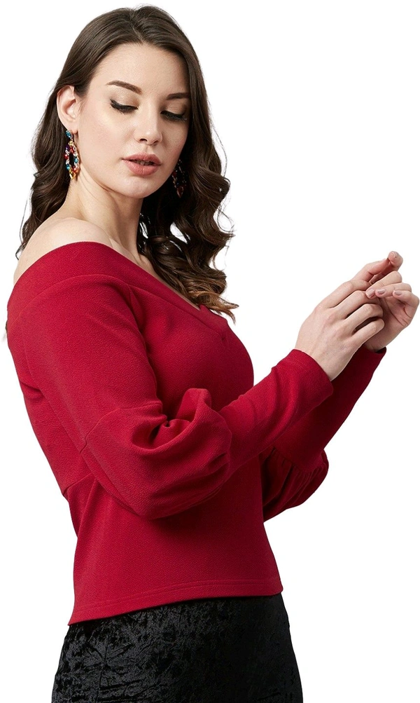Casual Regular Sleeves SolidWomen Multicolor Top - Maroon, XXL