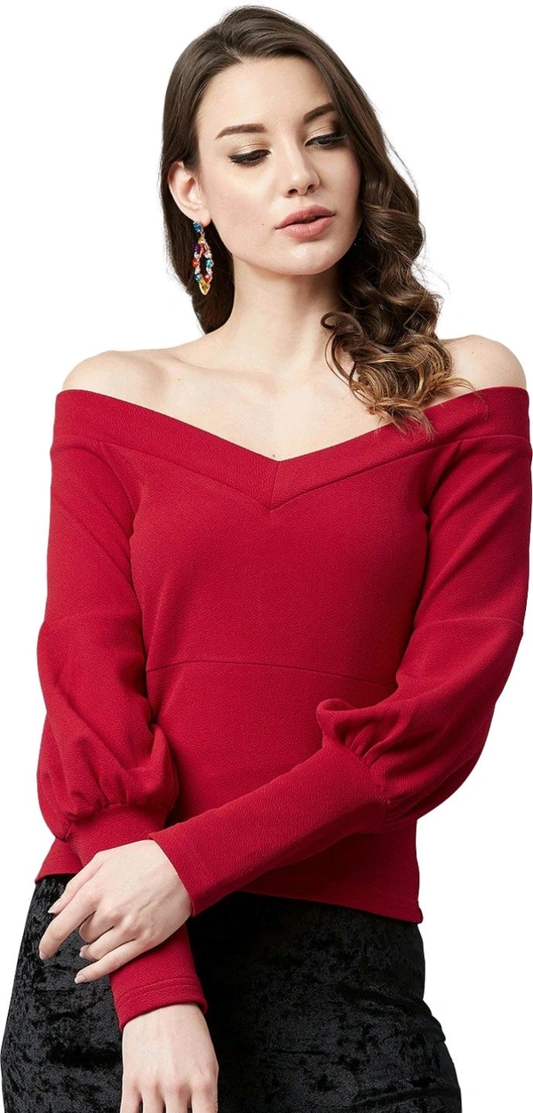 Casual Regular Sleeves SolidWomen Multicolor Top - Maroon, XS