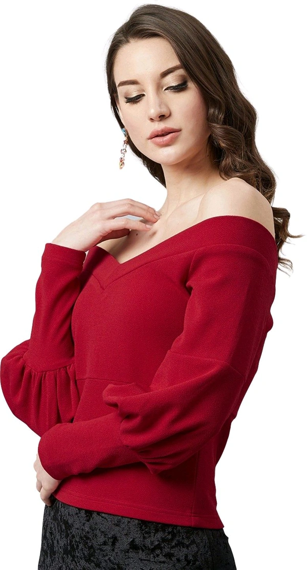 Casual Regular Sleeves SolidWomen Multicolor Top - Maroon, XS