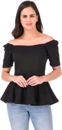 Women's Casual Stylish Peplum Top with Puffed Sleeves - Black, S