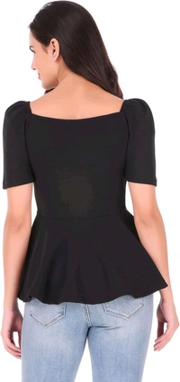Women's Casual Stylish Peplum Top with Puffed Sleeves - Black, S