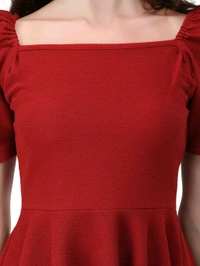 Women's Casual Stylish Peplum Top with Puffed Sleeves - Maroon, L