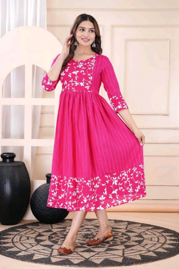Women Floral Print Viscose Rayon Straight Kurta (Pink) - Cerise, 3XL