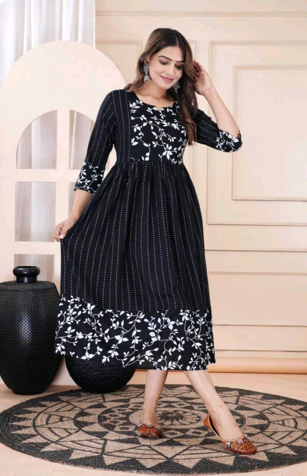 Women Floral Print Viscose Rayon Straight Kurta (Pink) - Black, 3XL