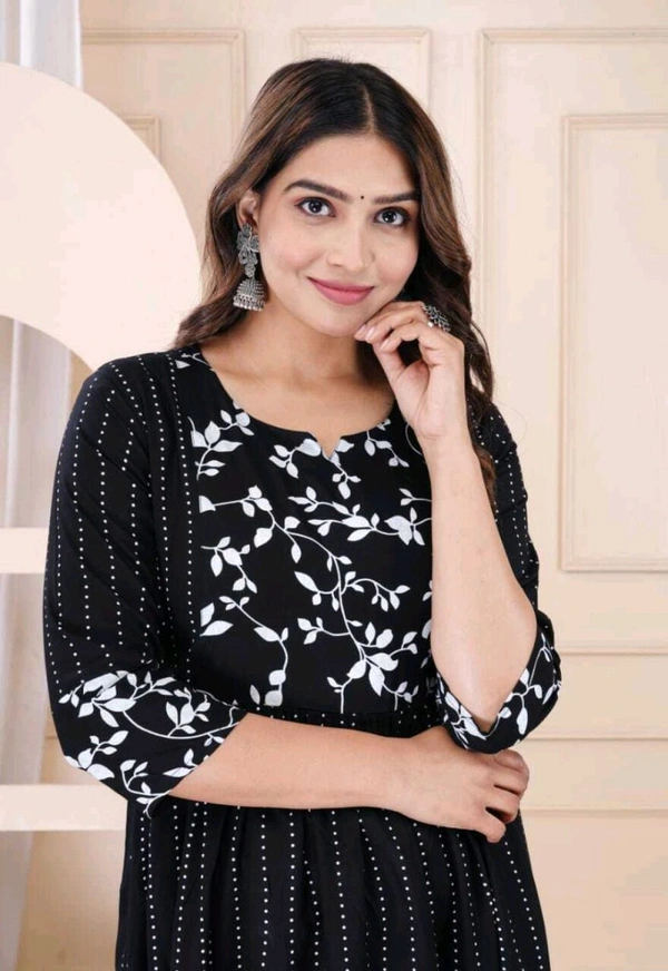 Women Floral Print Viscose Rayon Straight Kurta (Pink) - Black, 3XL