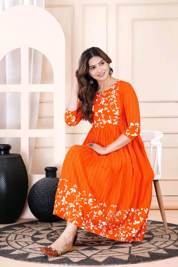 Women Floral Print Viscose Rayon Straight Kurta (Pink) - International Orange, 3XL