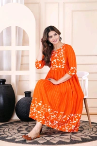Women Floral Print Viscose Rayon Straight Kurta (Pink) - International Orange, 6XL