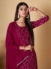 Women's Georgette Sequence Party Festival Wear Full Sleeve Latest Stitched Kurta Sharara and Duppata Set - Siren, 4XL