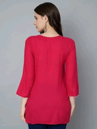 Kurti for Women Short Chikankari Kurtis for Girls Lakhnawi Top Kurta Design for Ladies Woman Straight Embroidery for Office (Short Flower Kurti) - Maroon Flush, L