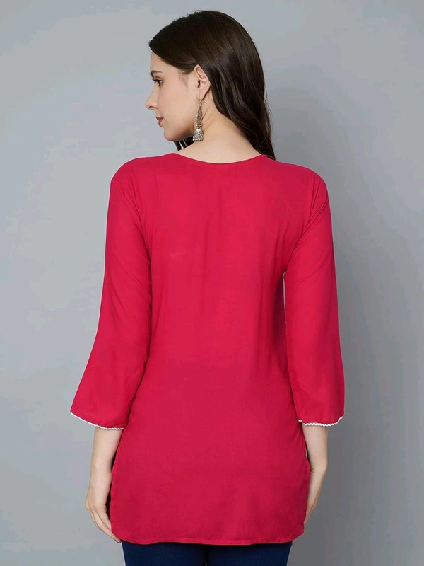 Kurti for Women Short Chikankari Kurtis for Girls Lakhnawi Top Kurta Design for Ladies Woman Straight Embroidery for Office (Short Flower Kurti) - Maroon Flush, L