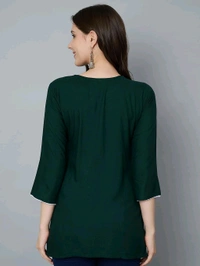 Kurti for Women Short Chikankari Kurtis for Girls Lakhnawi Top Kurta Design for Ladies Woman Straight Embroidery for Office (Short Flower Kurti) - Firefly, M