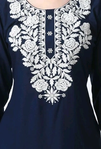 Kurti for Women Short Chikankari Kurtis for Girls Lakhnawi Top Kurta Design for Ladies Woman Straight Embroidery for Office (Short Flower Kurti) - Cloud Burst, 2XL