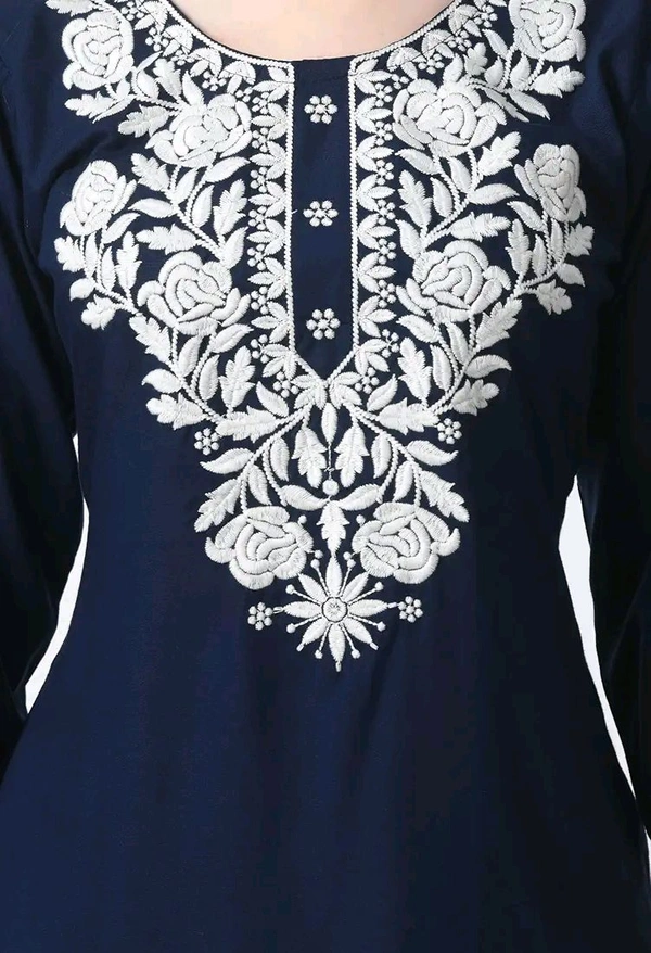 Kurti for Women Short Chikankari Kurtis for Girls Lakhnawi Top Kurta Design for Ladies Woman Straight Embroidery for Office (Short Flower Kurti) - Cloud Burst, 2XL