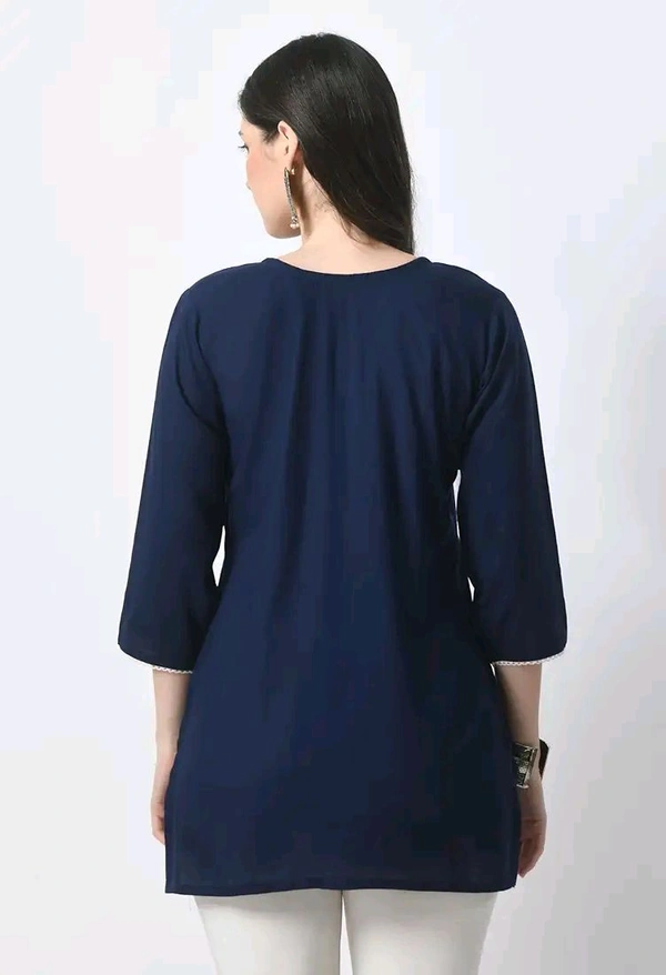 Kurti for Women Short Chikankari Kurtis for Girls Lakhnawi Top Kurta Design for Ladies Woman Straight Embroidery for Office (Short Flower Kurti) - Cloud Burst, 2XL