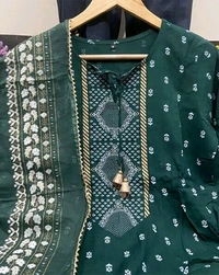 Women Viscose Rayon Kurta. Pant Dupatta Set - Timber Green, L