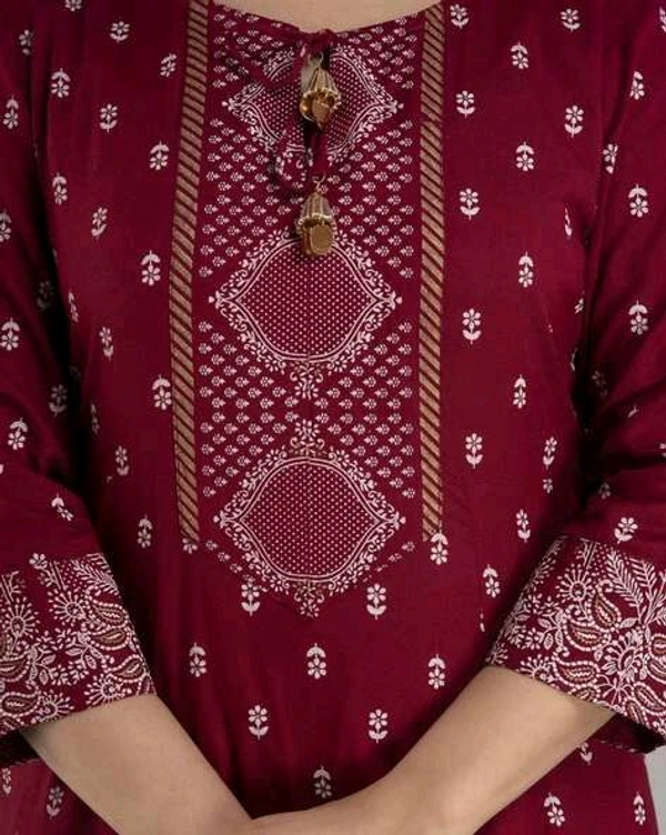 Women Viscose Rayon Kurta. Pant Dupatta Set - Claret, M