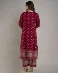 Women Viscose Rayon Kurta. Pant Dupatta Set - Claret, S