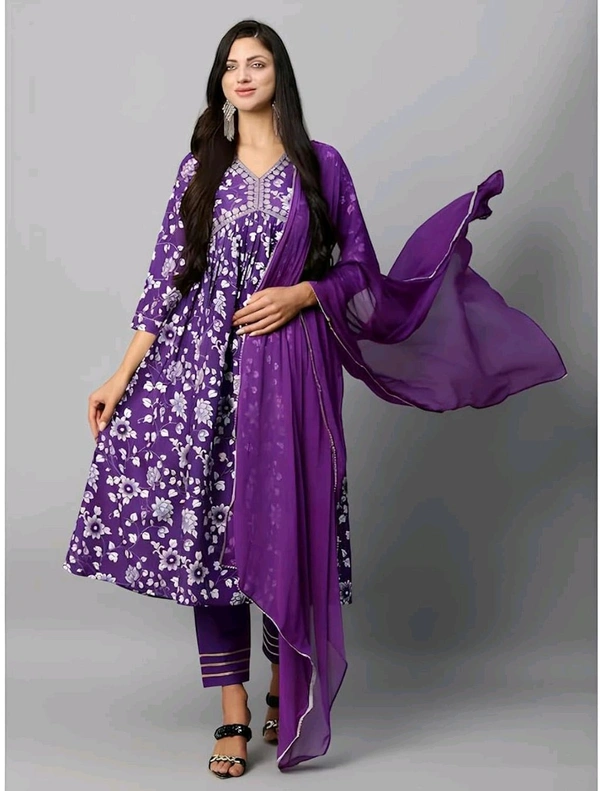 Women's Rayon Alia Cut Kurta Pant Dupatta Set - Eminence, L