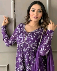 Women's Rayon Alia Cut Kurta Pant Dupatta Set - Eminence, M