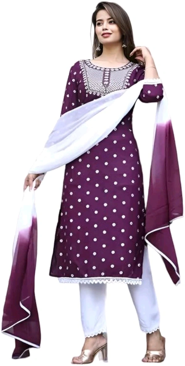 Rayon Embroidered Kurta Set With Dupatta - purple, M
