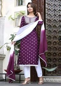 Rayon Embroidered Kurta Set With Dupatta - purple, M