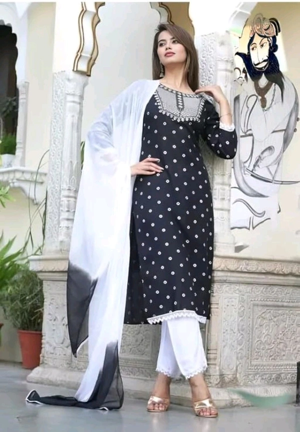 Rayon Embroidered Kurta Set With Dupatta - black, XL